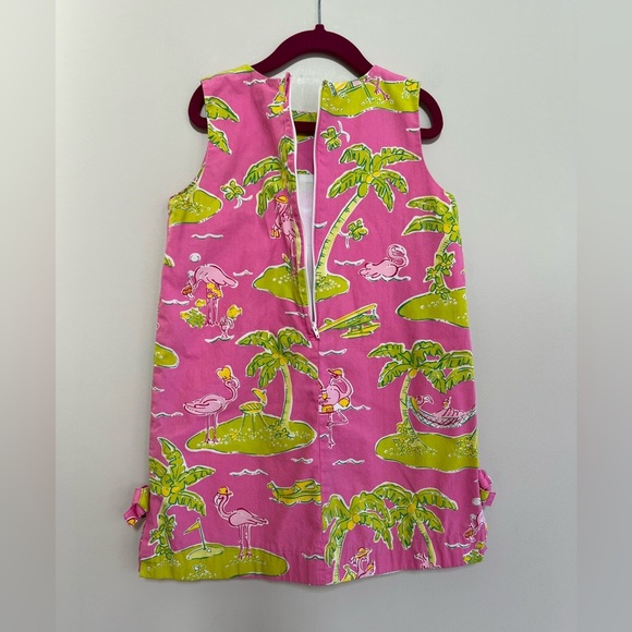 Lilly Pulitzer Vintage White Label Girls Island Flamingo Dress, Pink/Green, 8 - Picture 3 of 8